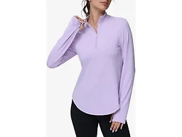 GGOV Women's Golf Polo Long Sleeve Workout Tops V Neck UPF 50+ Sun Protection Quick Dry Lightweight Active Tennis Shirts Purple