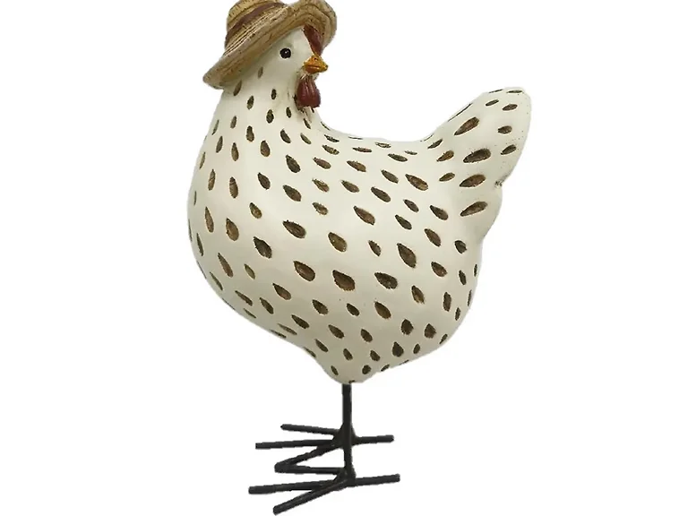 Santa's Workshop, Inc 33749 Resin Hen with Straw Hat White
