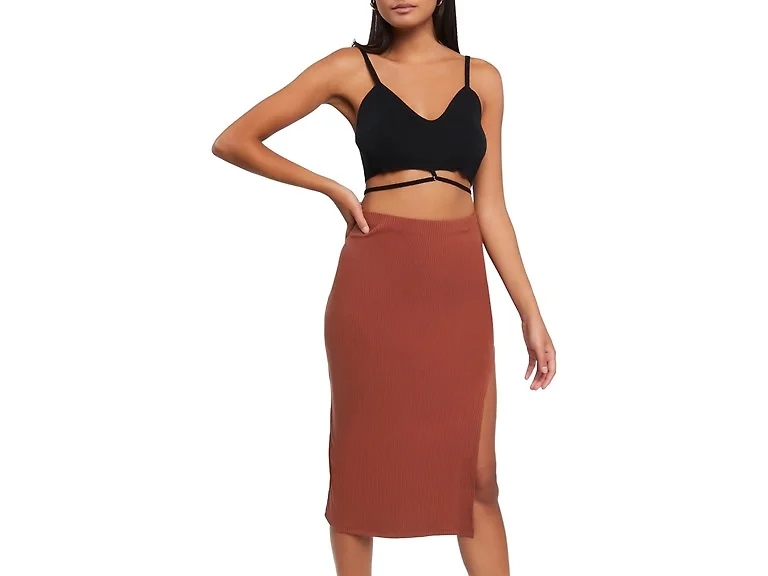 Forever 21 Women (L) Side-slit Midi Skirt