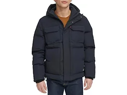 Levi's Men's 2-Chest Pocket Hooded Puffer, Navy, Medium