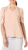 Amazon Essentials Women's Lightweight Georgette Half-Sleeve Ruffle Neck V-Neck Woven Blouse, Blush, X-Large
