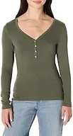 Amazon Essentials Women's Slim Fit Ribbed Knit Long Sleeve Henley T-Shirt, Olive, Medium