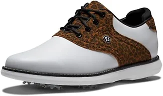 FootJoy Women's Traditions Previous Season Style Golf Shoe, White/Leopard, 5