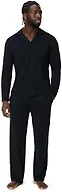 Amazon Essentials Men's Cotton-Modal Pajama Set, Long Sleeve Button-Down Top with Pants, Black, Large