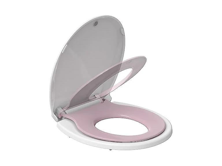 Takywep Toilet Seat White w Pink Flat Toilet- Round