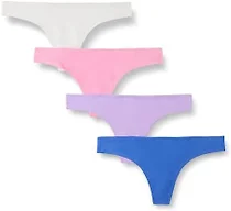 Amazon Essentials Women's Seamless No Show Thong Panties, Breathable Underwear, Bonded Stretch, Pack of 4, Pale Blue, Large