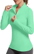 GGOV Golf Shirts for Woman UPF 50+ Sun Protection Quick Dry Lightweight Long Sleeve Polo Shirts for Woman Rash Guard Light Green
