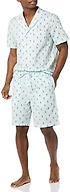 Amazon Essentials Men's Lightweight Cotton Poplin Pajama Set, Breathable Notch Collar Short Sleepwear, Elastic Waist, Light Blue White Pineapple, X-Small