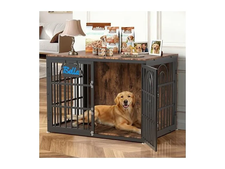 Tiovo 43 Inch Antique Walnut Dog Crate