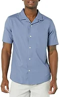 Amazon Essentials Men's Vacation Cotton Button-Down Short Sleeve Resort Shirt, Washed Blue, Large