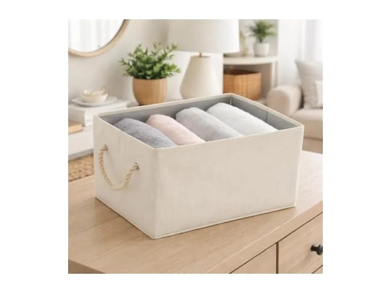 Sukkri Ivory White Storage Bins with Cotton Rope Handles, 2 PK