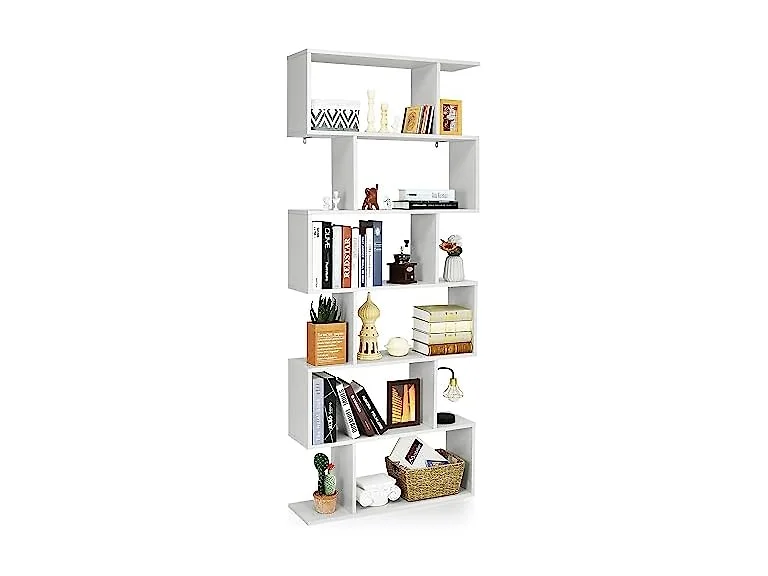 BETTARY 6-Tier S-Shaped Bookshelf White