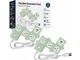 Flexible Power Strip 2-Pack with USB-C & USB-A, Bendable Space-Saving Power Strips Green