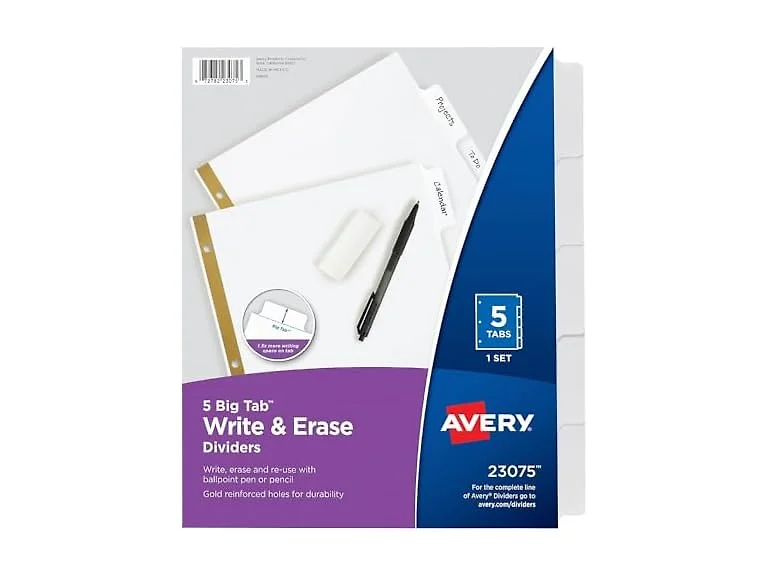 AVERY Big Tab Write-On Dividers w/Erasable Laminated Tabs