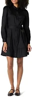 Amazon Essentials Women's Regular-Fit Cotton Sateen Tiered Shirt Dress with Puff Shoulder Sleeves, Collar Band, Button-Front, Black, Medium