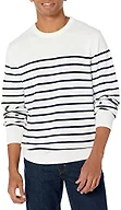 Amazon Essentials Men's Cable Knit Long-Sleeve Crewneck Sweater, 100% Cotton, Big & Tall Options Available, Navy White Placed Stripe, X-Large