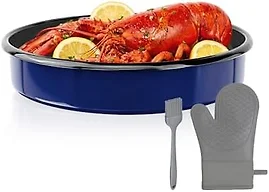 MCCSI Round Roasting Pan Set, Enamel 10 Inch Deep Dish Pizza Pan for Oven