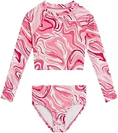 Kanu Surf Girls' Long Sleeve Rashguard UPF 50+ Two Piece Swim Set, Gigi Crop Pink, 14-16