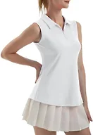 FKEEP Women's Sleeveless Polo Golf Tennis Shirt Tank Tops T-Shirts V-Neck with Collar Quick Dry Workout Athletic (White, M)