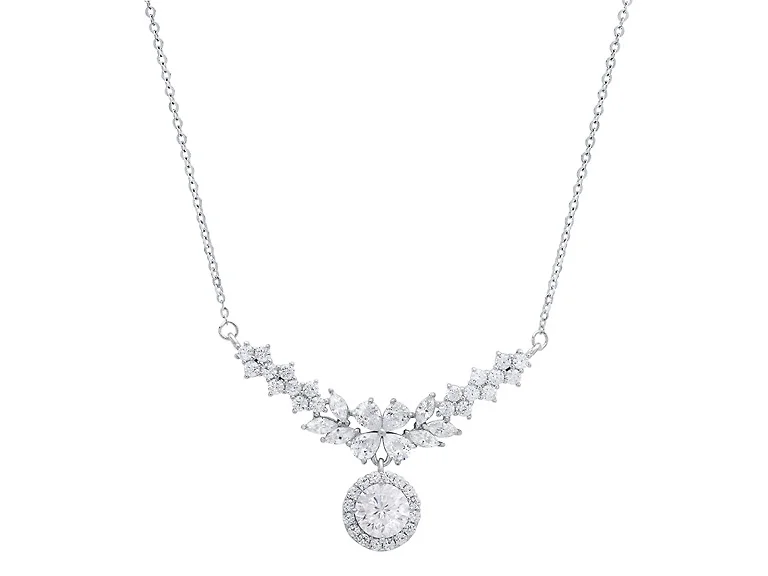 Moissanite Diamond Floral Drop Necklace