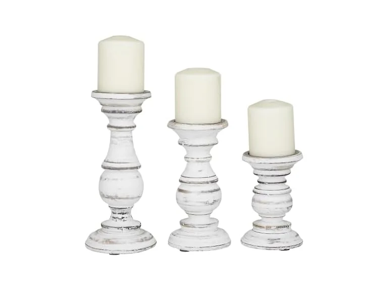 Set of 3 Candlestick Holder 10", 8", 6”H, White