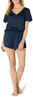 Amazon Essentials Women's Relaxed Fit Satin Short Sleeve V-Neck T-Shirt and Short Sleepwear Set, Navy, X-Large