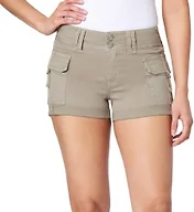 WallFlower Women's Luscious Curvy Twill Cargo Shorts 3" Mid-Rise Insta Stretch Juniors, Willow, 7