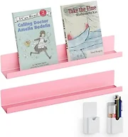 DTUQYX Magnetic Book Shelf for Whiteboard 2-Pack: Metal 17” Magnetic Shelves for Classroom Strong Adsorption with 2 Pen Containers, Movable Floating Book Display Shelf, Office File Holder (Pink)