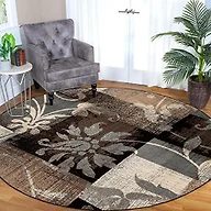 Superior Indoor Area Rug, Jute Backed, Perfect for Office, Living/Dining Room, Bedroom, Kitchen, Hallway, Entryway, Floor, Modern Floral Patchwork Decor, Pastiche Collection, 8' Round, Beige