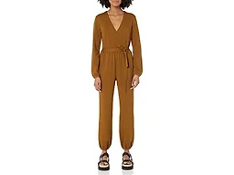 Amazon Essentials Women's V-Neck Knit Surplice Jumpsuit, Dark Chestnut Brown, XX-Large