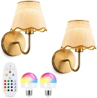 Ownprit Rechargeable Battery Operated Wall Sconces Set of 2, Wireless RGB Wall Lights with Remote Control, Dimmable 3 Color Temperatures USB-C Charging Modern Brass Wall Lamps for Bedroom Living Room