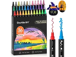 Shuttle Art 36 Colors Dot & Fine Tip Acrylic Paint Markers