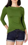 Amazon Essentials Women's Slim-Fit 3/4 Sleeve Boat Neck Cotton Modal T-Shirt, Green, X-Large