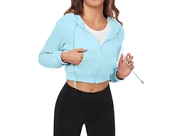 FKEEP Cropped Zip Up Hoodie Women Jacket Top Sweatshirt Casual Basic Gym Workout Sport Blue a