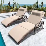 ZZWHom 8001KH Outdoor Chaise Lounge Set of 2 Khaki Cushion 