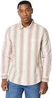 Amazon Essentials Men's Regular-Fit Long Sleeve Linen Blend Shirt, Brick Red Textured Stripe, XX-Large