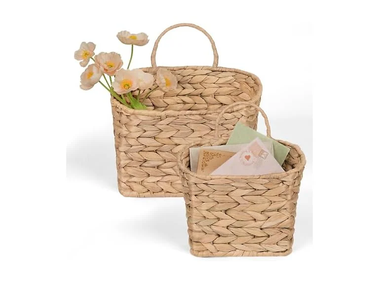 Set of 2 Hanging Basket, Wicker Wall
