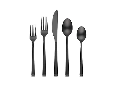 Cambridge Black Emmy Satin Piece Flatware Set, 20 Count