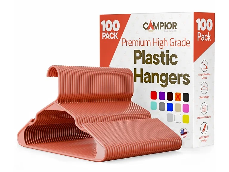 Plastic Clothes Hangers Pack of 100, Brown