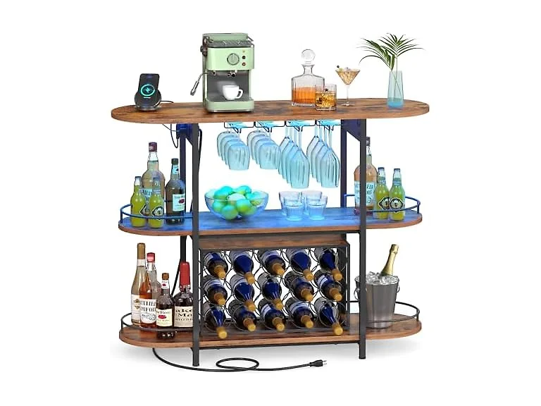 Bar Cabinet with LED Lights and Power Outlets