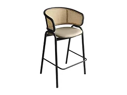 LeisureMod Ervilla Wicker Bar Stool with Fabric Seat and Black Steel Frame - Taupe