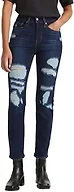 Levi's Women's 724 High Rise Straight Jeans, (New) Dark Indigo Destructed, 25 Regular