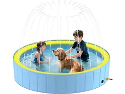 Heeyoo Foldable Dog Pool with Sprinkler for Large Dogs, Portable Hard Plastic PVC Pet Bathing Tub, Outdoor Collapsible Swimming Pool for Pets, 79''x 12''
