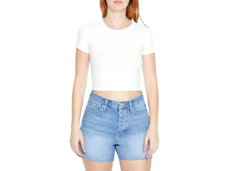 Forever 21 Women (M) Cropped Rib-knit Tee White