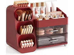 Booklov Large Makeup Organizer for Vanity Countertop, Red