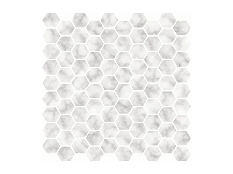 In Home InHome NH2359 Hexagon Marble Peel Stick Backsplash Tiles, White & Off-White