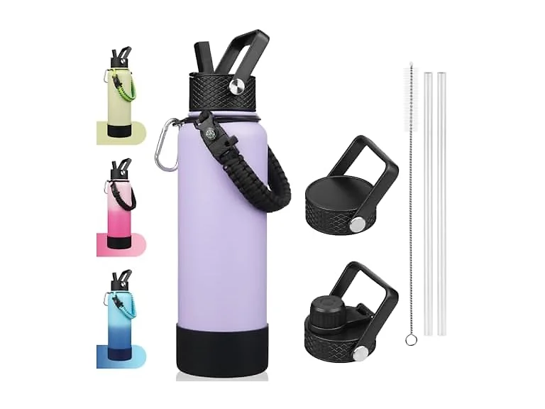 BJPKPK 40oz Insulated Water Bottle with 3 Lids Lavender 