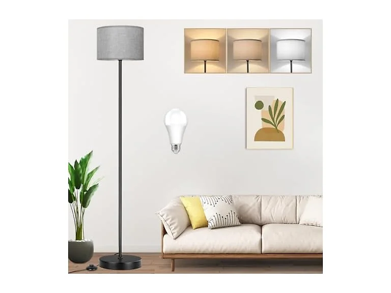 TOBUSA 65’’ Tall Floor Lamp for Bedroom with Grey Shade