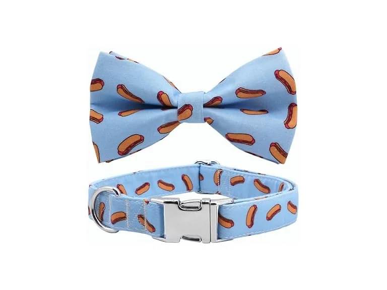 Dog Collar with Bow, Hotdog Dog Bowtie, Bowtie