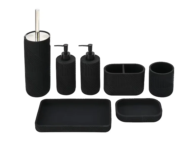 J&V Textiles 7 Piece Bathroom Accessories Set BLACK